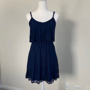 Juniors Navy Blue Strappy Lace Dress